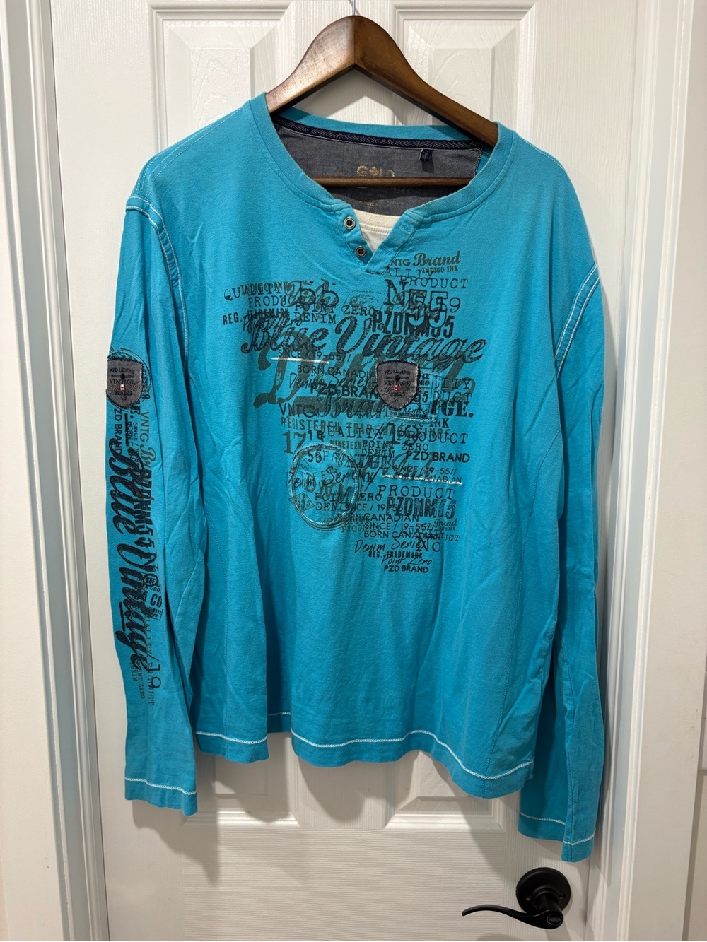 Y2K Point Zero Henley Shirt Teal Men XL